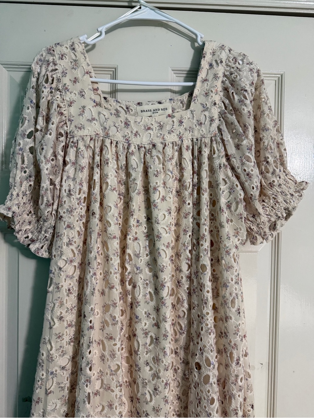 Cream Floral Eyelet Midi Dress with Square Neck - Picture 4 of 4